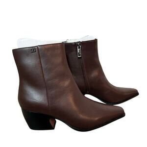 Franco Sarto Vivian Western Ankle Booties 8.5 Castagno Brown Leather 2" Heel NWB